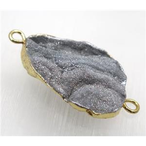 silver Solar Agate druzy connector, freeform, gold plated, approx 20-40mm [GMPDA8816]