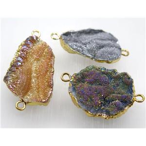Solar Agate druzy connector, mix color, freeform, gold plated, approx 20-40mm [GMPDA8817]