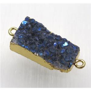 blue druzy quartz connector, rectangle, gold plated, approx 10-26mm [GMPDA8821]