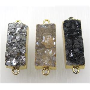druzy quartz connector, mix color, rectangle, gold plated, approx 10-26mm [GMPDA8823]