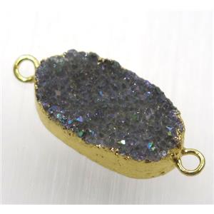 rainbow druzy quartz connector, oval, gold plated, approx 12-21mm [GMPDA8824]