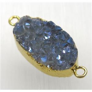gray blue druzy quartz connector, oval, gold plated, approx 12-21mm [GMPDA8825]