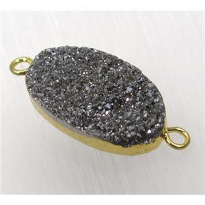 black druzy quartz connector, oval, gold plated, approx 12-21mm [GMPDA8828]