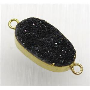 black druzy quartz connector, oval, gold plated, approx 12-21mm [GMPDA8829]