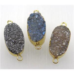druzy quartz connector, mix color, oval, gold plated, approx 12-21mm [GMPDA8830]