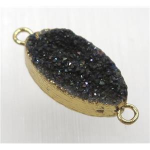 black druzy quartz Marquise connector, horse-eye, gold plated, approx 10-20mm [GMPDA8831]