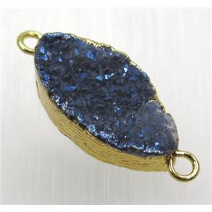blue druzy quartz Marquise connector, horse-eye, gold plated, approx 10-20mm [GMPDA8832]