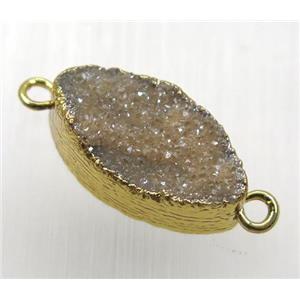 gold-champagne druzy quartz Marquise connector, horse-eye, gold plated, approx 10-20mm [GMPDA8834]