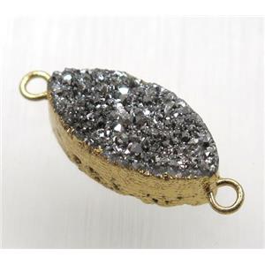 silver druzy quartz Marquise connector, horse-eye, gold plated, approx 10-20mm [GMPDA8835]