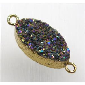 rainbow druzy quartz Marquise connector, horse-eye, gold plated, approx 10-20mm [GMPDA8836]