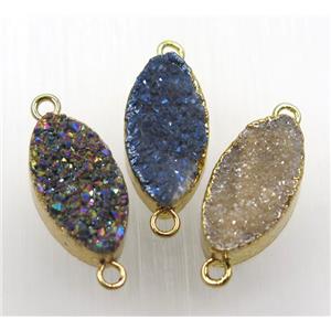 druzy quartz Marquise connector, mix color, horse-eye, gold plated, approx 10-20mm [GMPDA8837]