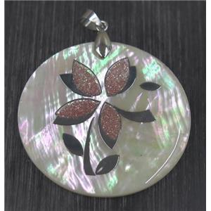 pearlized shell circle pendant paved druzy quartz, approx 45mm dia [GMPDA8839]