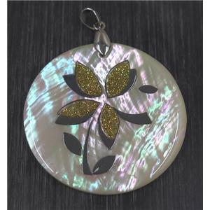 shell pendant paved druzy quartz, approx 45mm dia [GMPDA8841]