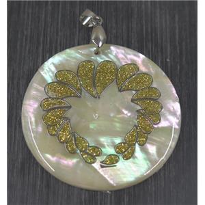 shell pendant paved druzy quartz, approx 45mm dia [GMPDA8845]