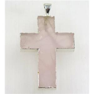 rose quartz cross pendant, 925 silver plated, approx 25x35mm [GMPDA8847]