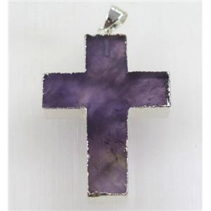 purple Amethyst cross pendant, 925 silver plated, approx 25x35mm [GMPDA8848]