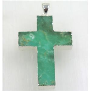 green Australian Chrysoprase cross pendant, 925 silver plated, approx 25x35mm [GMPDA8849]