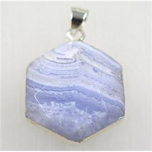 Blue Lace Agate pendant, 925 silver plated, approx 20mm dia [GMPDA8852]