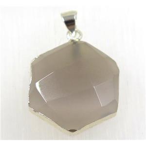 gray agate hexagon pendant, 925 silver plated, approx 20mm dia [GMPDA8853]