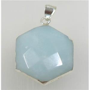 blue Aventurine hexagon pendant, 925 silver plated, approx 20mm dia [GMPDA8856]