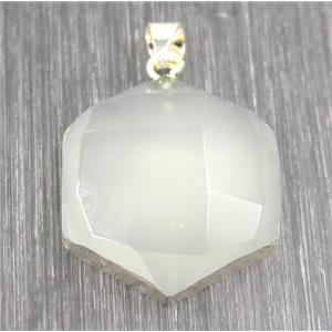 white jade hexagon pendant, 925 silver plated, approx 20mm dia [GMPDA8864]