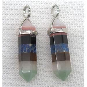 mix gemstone chakra pendant, bullet, approx 8x30mm [GMPDA8866]