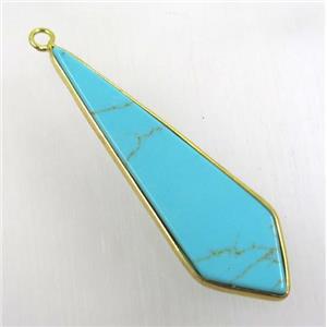 green turquoise pendant, teardrop, gold plated, approx 12-45mm [GMPDA8882]