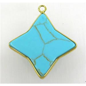 green turquoise pendant, star, gold plated, approx 20-27mm [GMPDA8884]