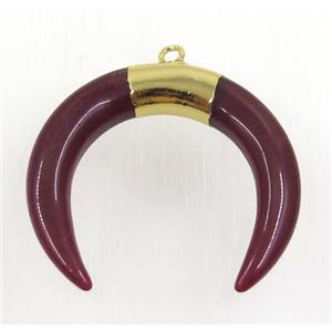darkred crystal glass crescent pendant, gold plated, approx 30-35mm [GMPDA8898]