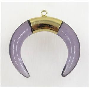 purple crystal glass crescent pendant, gold plated, approx 30-35mm [GMPDA8900]