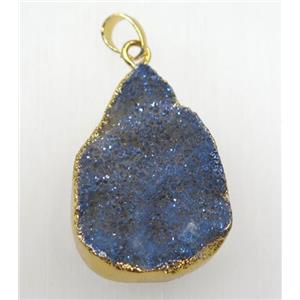 bluegray druzy quartz teardrop pendant, gold plated, approx 25-35mm [GMPDA8907]