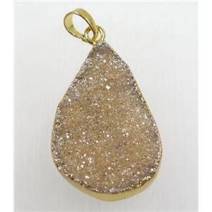 goldchampagne druzy quartz teardrop pendant, gold plated, approx 25-35mm [GMPDA8908]