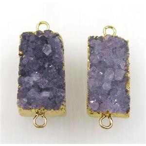 Amethyst druzy connector, purple, gold plated, approx 15-30mm [GMPDA8913]