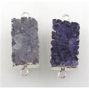 Amethyst druzy connector, purple, silver plated, approx 15-30mm [GMPDA8914]