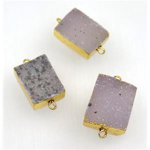 natural Agate Druzy rectangle connector, gold plated, approx 13-20mm [GMPDA8915]