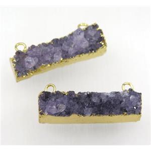 Amethyst druzy rectangle pendant with 2loops, gold plated, approx 10-40mm [GMPDA8918]