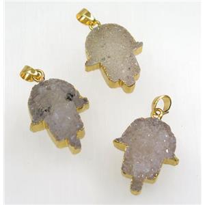 natural druzy agate hamsahand pendant, gold plated, approx 20-25mm [GMPDA8921]