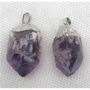 purple Amethyst nugget pendant, silver plated, freeform, approx 15-25mm [GMPDA8924]