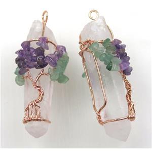 Clear Quartz Stick Pendant Tree Of Life Wire Wrapped, approx 16-40mm [GMPDA8930]