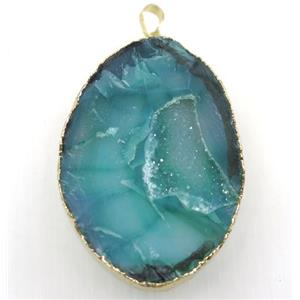 green druzy agate geode pendant, freeform, gold plated, approx 40-55mm [GMPDA8944]