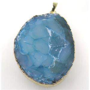 blue druzy agate geode pendant, freeform, gold plated, approx 40-55mm [GMPDA8945]