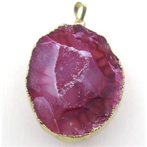 red druzy agate geode pendant, freeform, gold plated, approx 40-55mm [GMPDA8946]