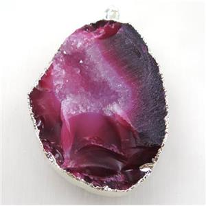 red geode agate druzy pendant, freeform, silver plated, approx 40-55mm [GMPDA8951]
