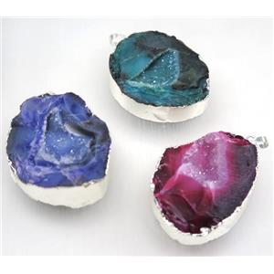 geode agate druzy pendant, freeform, silver plated, mix color, approx 40-55mm [GMPDA8953]