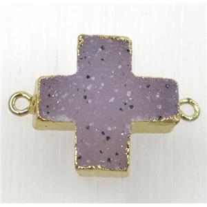 natural druzy agate cross connector, gold plated, approx 20x20mm [GMPDA8956]