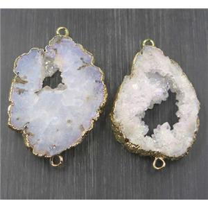 white ab color druzy agate slice connector, freeform, gold plated, approx 25-40mm [GMPDA8957]