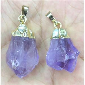 Amethyst nugget pendant, freeform, purple, gold plated, approx 15-25mm [GMPDA8958]