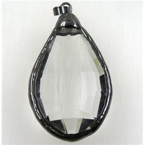 chinese crystal glass pendant, black plated, approx 30-50mm [GMPDA8967]