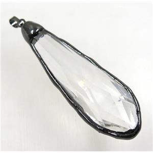 chinese crystal glass teardrop pendant, black plated, approx 25-80mm [GMPDA8969]