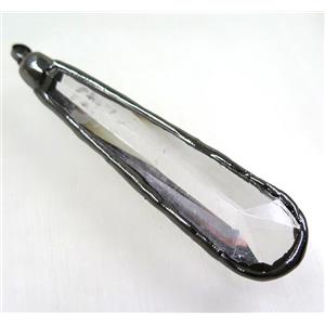 chinese crystal glass pendant, black plated, approx 22-90mm [GMPDA8970]